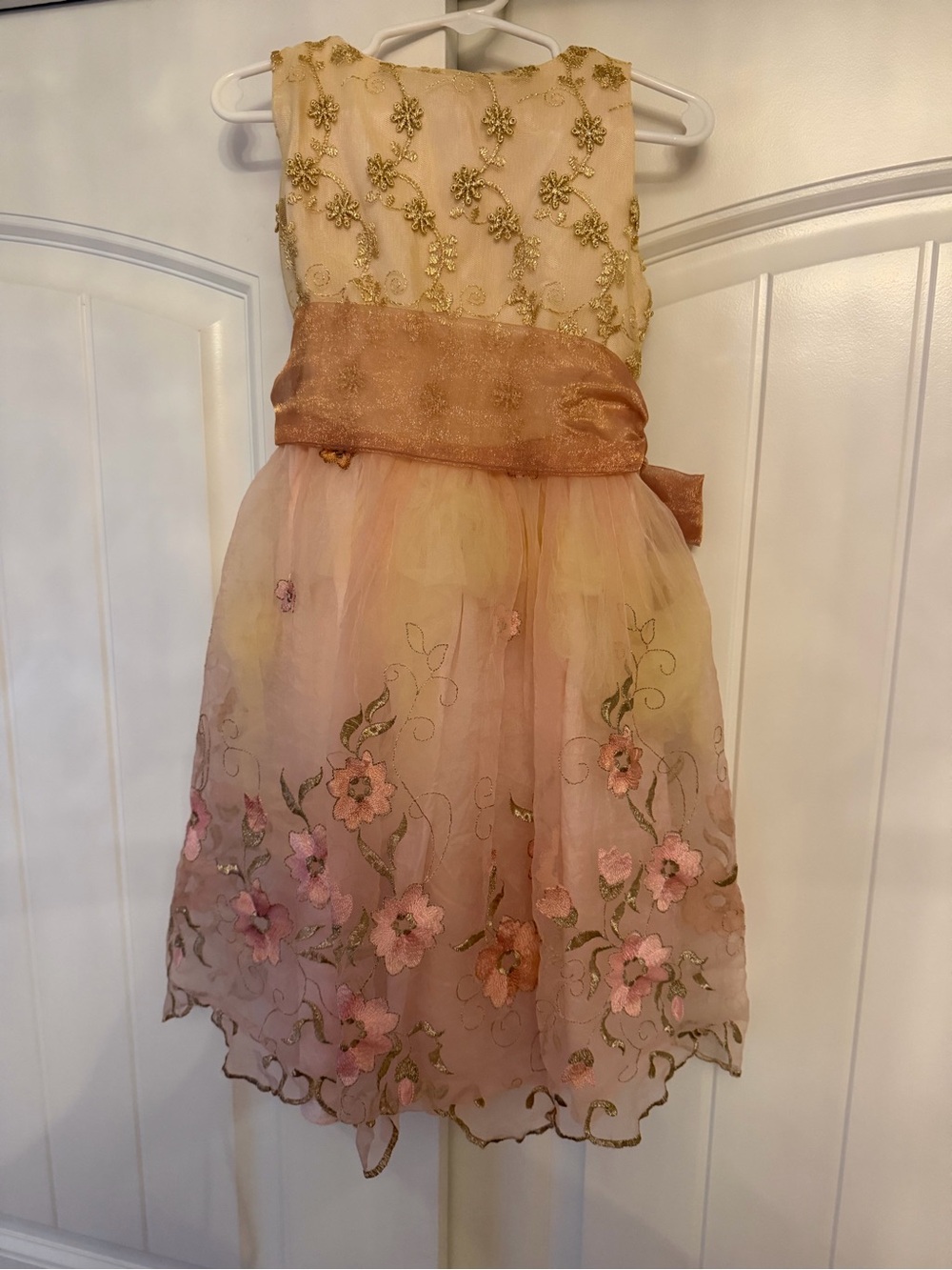 Girls LePink Gold & Peach Floral Embroidered Party Dress